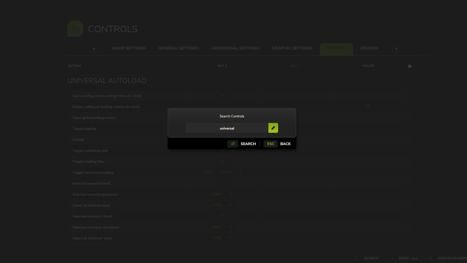 Search Bar for Controls Setting Menu