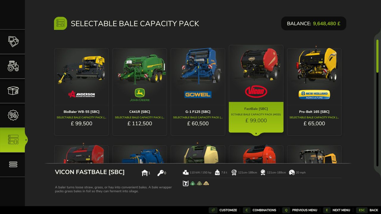 Wählbare Ballenkapazität Pack