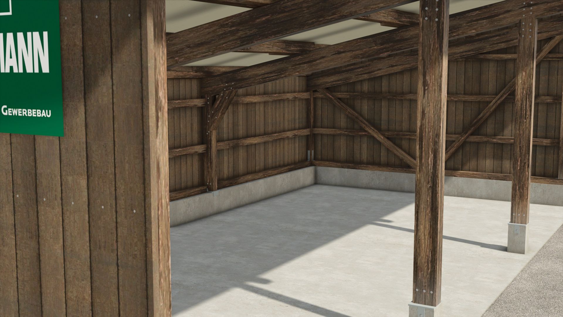 Kleine offene Garage in dunkler Holzoptik