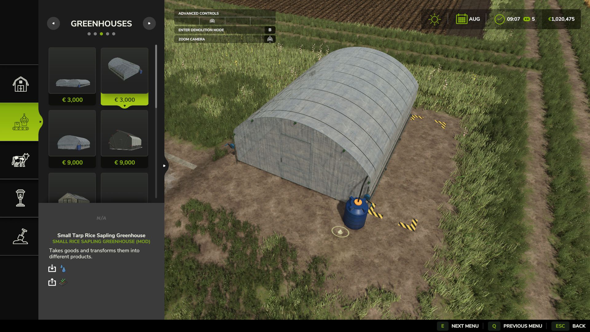 Estufa pequena para mudas de arroz