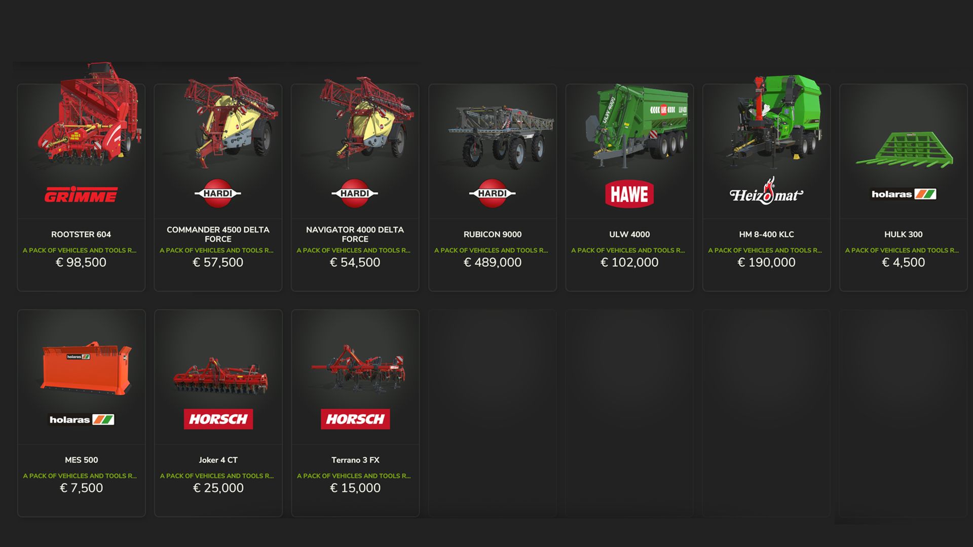 Vehículos y herramientas Pack D-H