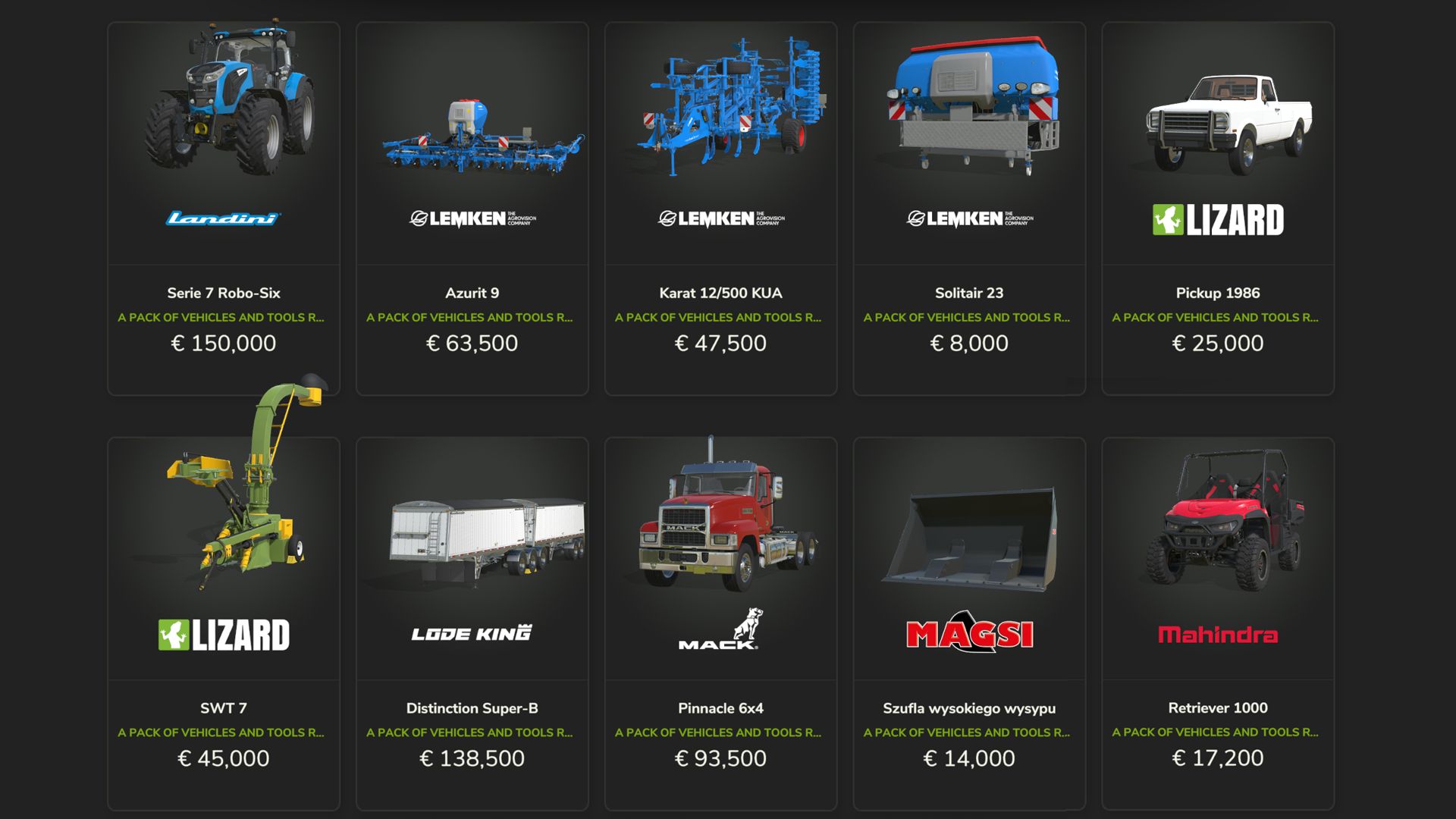 Pack Véhicules et Outils L-M