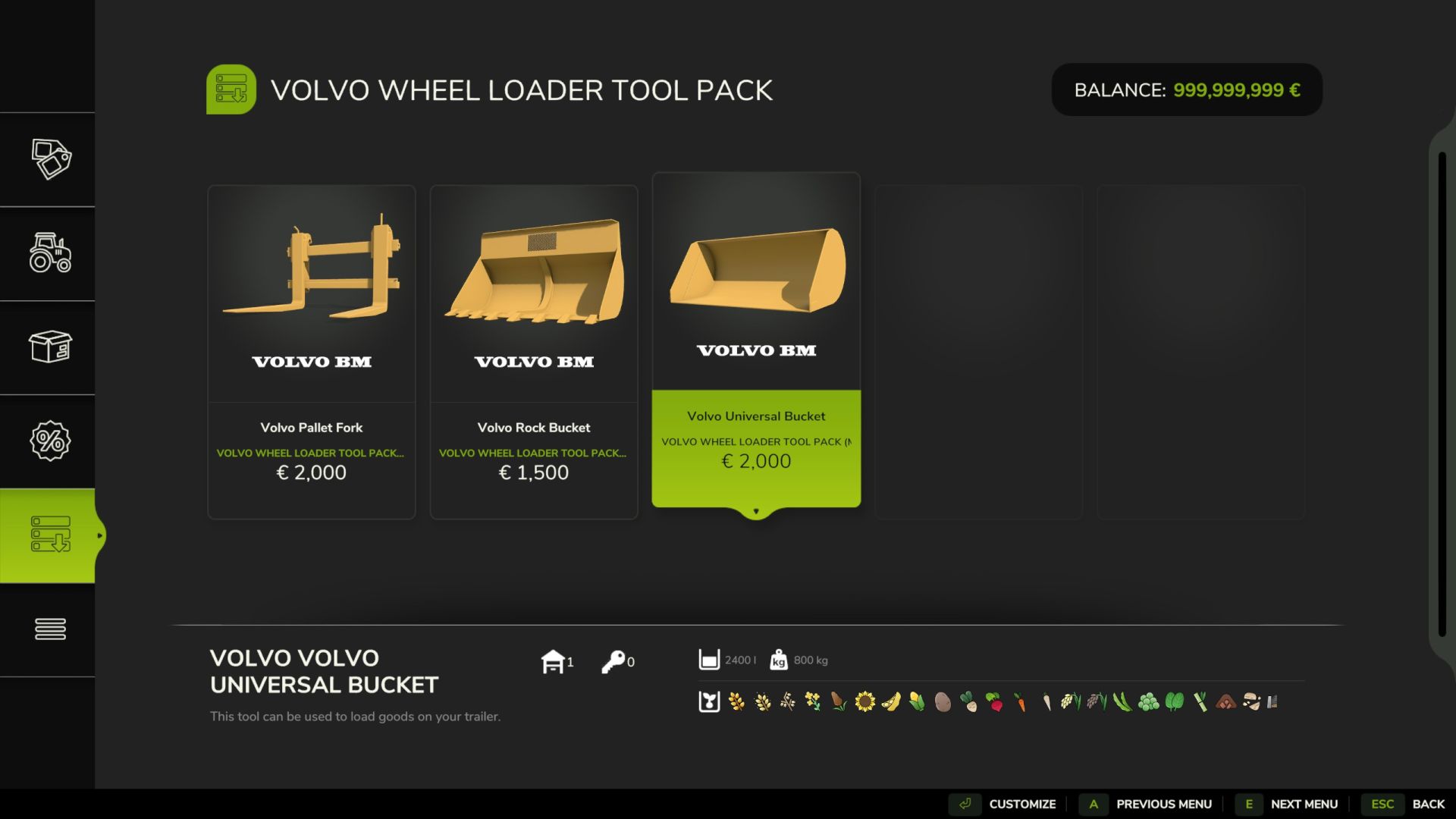 Pack d'outils chargeuses sur pneus volvo