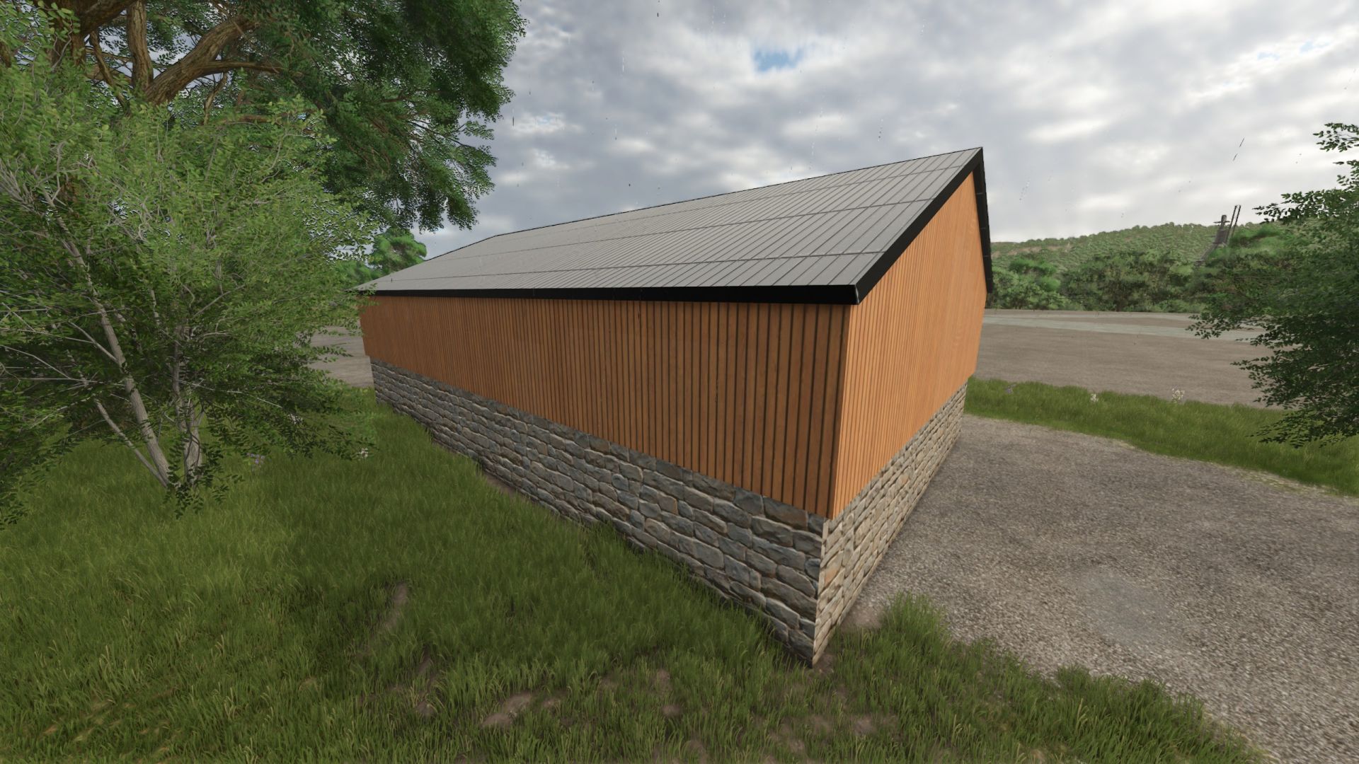 Wood-clad machine shed