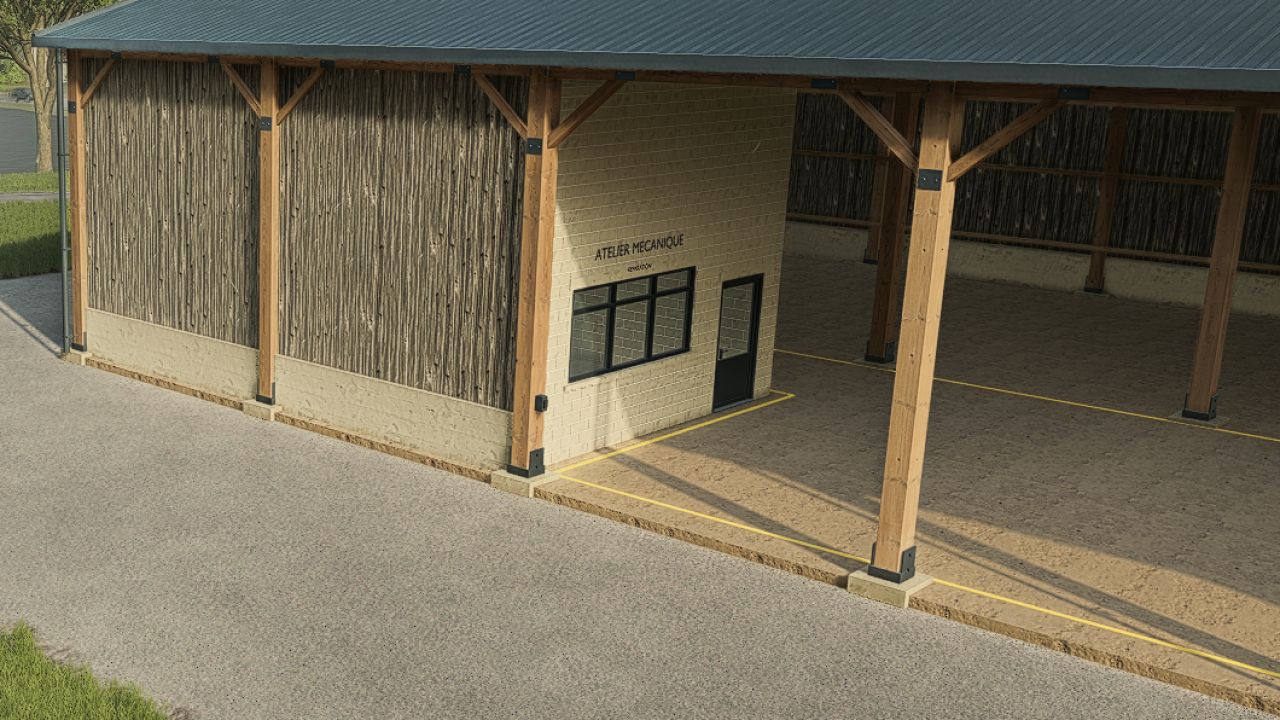 Wooden hangar with workshop