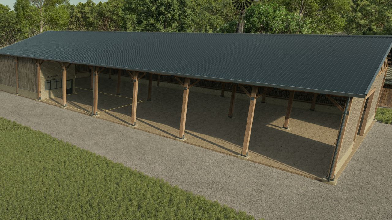 Wooden hangar with workshop