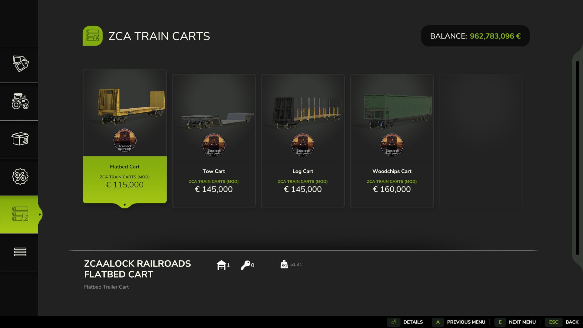 Chariots de train ZCA